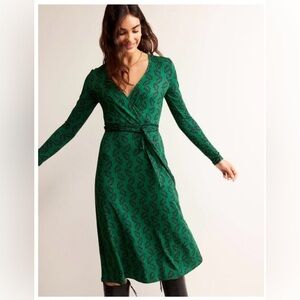Boden Nina Jersey Green Long Sleeve Midi Dress Size 6R